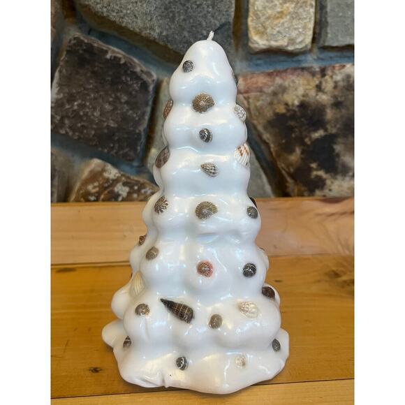 Christmas Tree Wax Candle with sea shells! 7in tall. Coastal Decor.Beach.Holiday - Picture 3 of 6